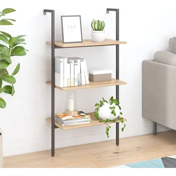 Obývací pokoj vidaXL 3patrová opěrná police světle hnědá a černá 64 x 35 x 120,5 cm