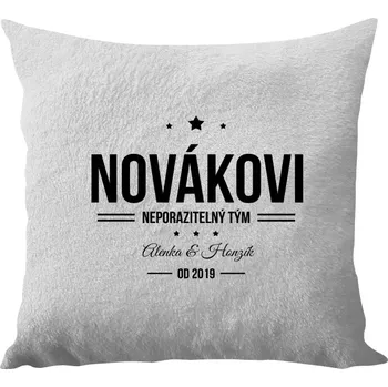 Polštář Polštář bílý 40x40 cm - dlouhý chlup Neporazitelný tým