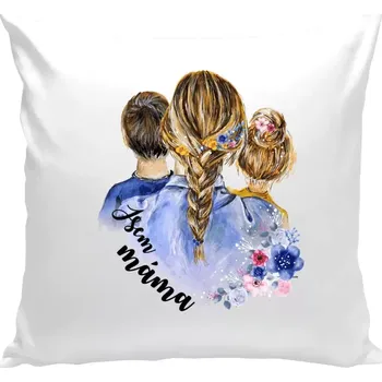 Polštář Polštář bílý 40x40 cm Jsem máma - kluk a holka