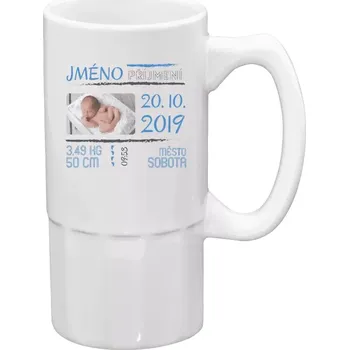 Sklenice Půllitr bílý vysoký Narození miminka 01