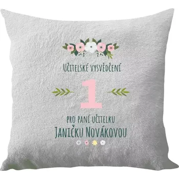 Polštář Polštář bílý 40x40 cm - dlouhý chlup Učitelské vysvědčení pro paní učitelku