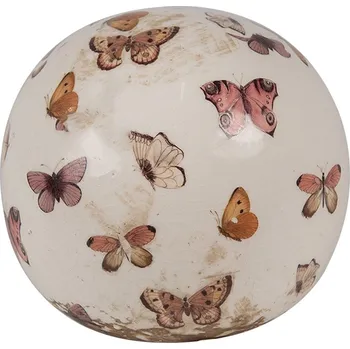 Béžová antik dekorace koule s motýlky Butterfly Paradise M - Ø 10*10 cm