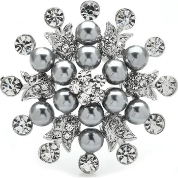 Brož B-TOP Brož Vločka s šedou perlou Šedá