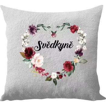 Polštář Polštář bílý 40x40 cm - dlouhý chlup Svědkyně - květinové srdce