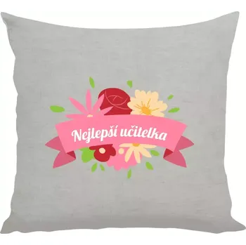 Polštář Polštář lněný 40x40 cm Nejlepší učitelka - barevné květiny