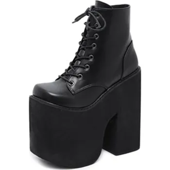 Dámské kozačky Kotníkové boty na vysoké platformě se šněrováním GoodDayGirl Barva: Černá, Velikost: 40