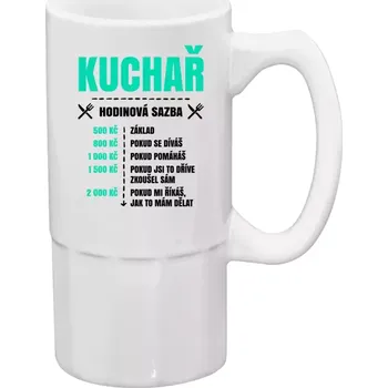 Sklenice Půllitr bílý vysoký Hodinová sazba - kuchař