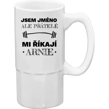 Sklenice Půllitr bílý vysoký Jsem (jméno), ale přátelé mi říkají Arnie