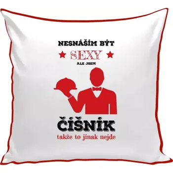 Polštář Polštář barevný 32x32 cm Nesnáším být sexy, ale jsem číšník