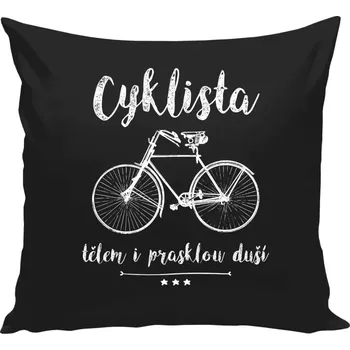Polštář Polštář černý 40x40 cm Cyklista tělem i prasklou duší