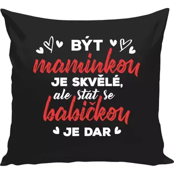 Polštář Polštář černý 40x40 cm Stát se babičkou je dar