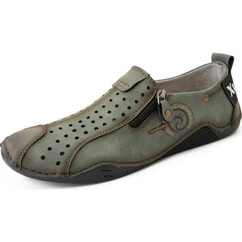 Pánské mokasíny Nazouvací kožené boty pánské v retro stylu vintage Barva: Zelená, Velikost: 46