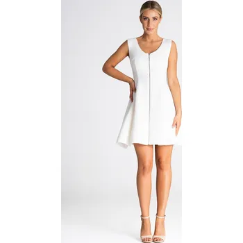 Oblečení a móda Smetanové mini šaty s ozdobným zipem M972 Ecru Velikost: S