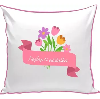 Polštář Polštář barevný 32x32 cm Nejlepší učitelka - růžová stuha