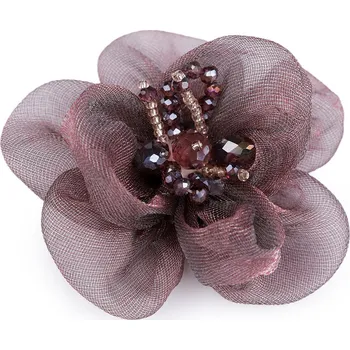 Květ s broušenými skleněnými korálky k našití a nalepení Ø6-7 cm