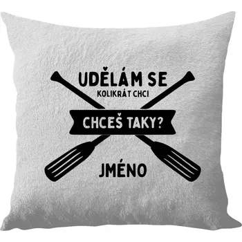Polštář Polštář bílý 40x40 cm - dlouhý chlup Udělám se kolikrát chci, chceš taky?