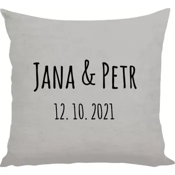 Polštář Polštář lněný 40x40 cm Jména a datum písmo 1