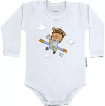 Dětské body s dlouhým rukávem Medvídek v letadle