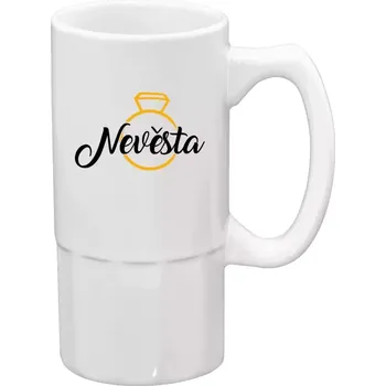 Sklenice Půllitr bílý vysoký Nevěsta - zlatý prsten