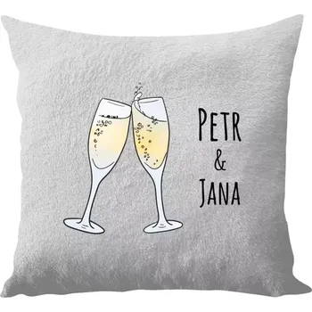 Polštář Polštář bílý 40x40 cm - dlouhý chlup Skleničky se jmény