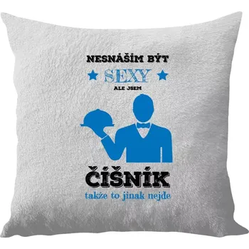 Polštář Polštář bílý 40x40 cm - dlouhý chlup Nesnáším být sexy, ale jsem číšník