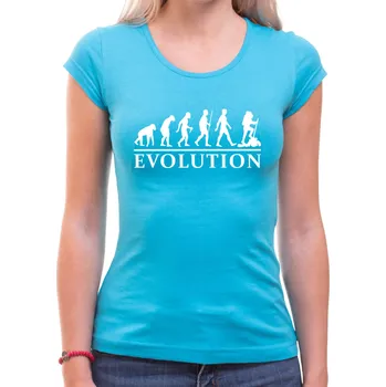 Pánská móda Turistické tričko - Evoluce Turista, Barva látky tyrkysová modrá, Střih Dámsky, Velikost S