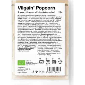 Slaná pochutina Vilgain Popcorn do mikrovlnky BIO – solený ze žluté kukuřice 90 g