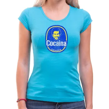 Pánské oblečení Tričko - Cocaina kolumbia, Barva látky tyrkysová modrá, Střih Dámsky, Velikost XS