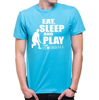 Pánské tričko Tričko - Eat, sleep and play floorball, Barva látky tyrkysová modrá, Střih Pánsky/UNISEX, Velikost M
