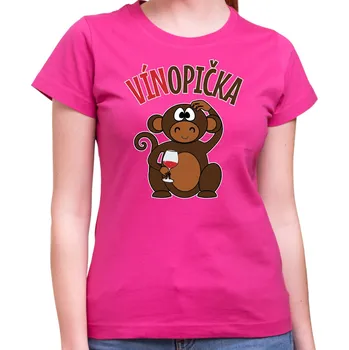 Pánské tričko Vinařské tričko - Vínopička s opičkou, Barva látky růžová , Střih Dámsky, Velikost M