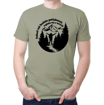 Pánské tričko Turistické tričko - Najdete mě v horách, Barva látky sv. khaki, Střih Dámsky, Velikost L