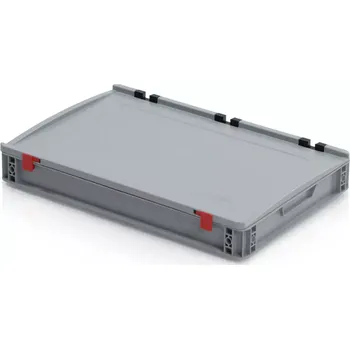 Úložný box Euro přepravka s víkem 60 cm × 40 cm × 9 cm, šedá, plný úchyt