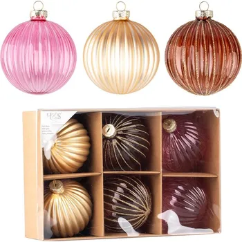 Vánoční ozdoba Koule sklo 6ks 60mm na stromeček mix, čirá s glitrem, růžová 124 gram