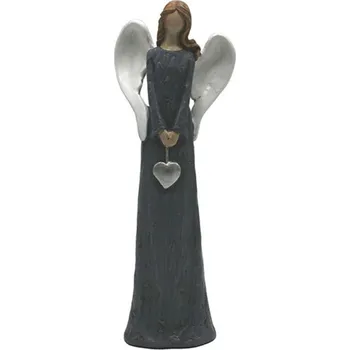 Vánoční dekorace Keramický anděl se stříbrným srdcem 24 cm tmavě modrý