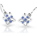 Zlaté dětské náušnice z bílého zlata s modrými zirkony