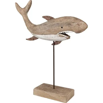 Bytová dekorace Dřevěná dekorativní soška žralok Shark na podstavci Nauticco - 34*8*39 cm