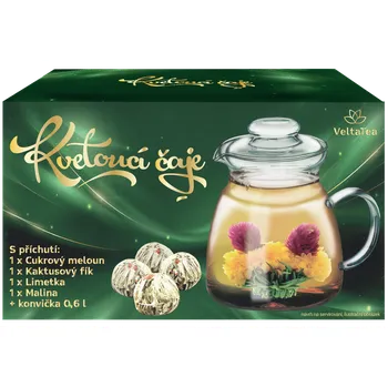 Velta Tea Dárková kazeta Kvetoucí čaje zelené 4x 6 g + zelená konvice 0,6 l Čaj Velta Tea Dárková kazeta Kvetoucí čaje zelené 4x 6 g + zelená konvice 0,6 l