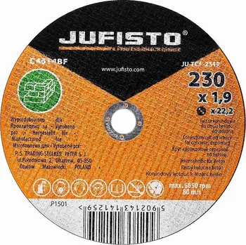 Příslušenství k brusce Řezný kotouč beton, 230 x 1.9 mm, Jufisto