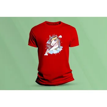 Dětské bavlněné tričko Jednorožec. Červená velikost 104 (3-4 roky)