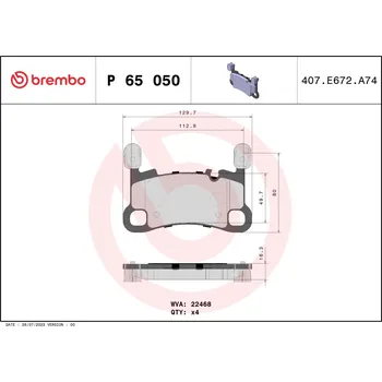 Brzdová destička Sada brzdových destiček, kotoučová brzda BREMBO P 65 050
