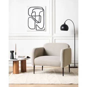 Křeslo Křeslo taupe látkové čalounění černé kovové nohy 83 x 74 x 77 cm nízké opěradlo retro styl obývací pokoj Beliani