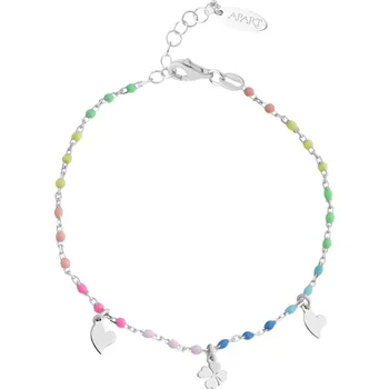 Náramek Stříbrný náramek se smaltem - srdce, čtyřlístek - AP537-0022