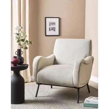 Křeslo Křeslo šedé manšestrové čalounění s nízkým opěradlem područky černé kovové nohy retro styl Beliani