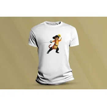 Chlapecké tričko Dětské bavlněné tričko Kocour v botách. Bílá velikost 152 (12-13 let)