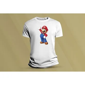 Dětské bavlněné tričko Super Mario 5. Bílá velikost 128 (7-8 let)