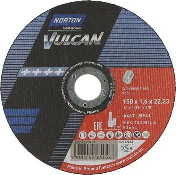 Řezný kotouč NORTON-CLIPPER Ultra tenké řezání Kotouč pro inox 150x1.6x22.23mm pro Úhlová bruska Norton VULCAN