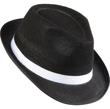 Karnevalový doplněk Widmann Černý mafiánský klobouk s bílou stuhou