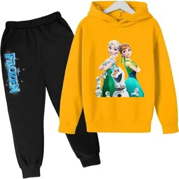 Frozen (Ledové království) Dětská tepláková souprava - Elsa a Anna (černé tepláky) Barva: Žlutá, Velikost: 100/3-4 roky