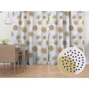 ubrus Dekorační závěs TF-059 Okrová a světle meruňková puntíková kola na bílém 140x140 cm