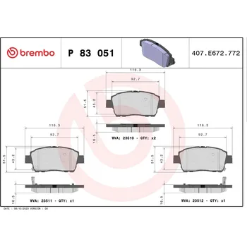 Brzdová destička Sada brzdových destiček, kotoučová brzda BREMBO P 83 051